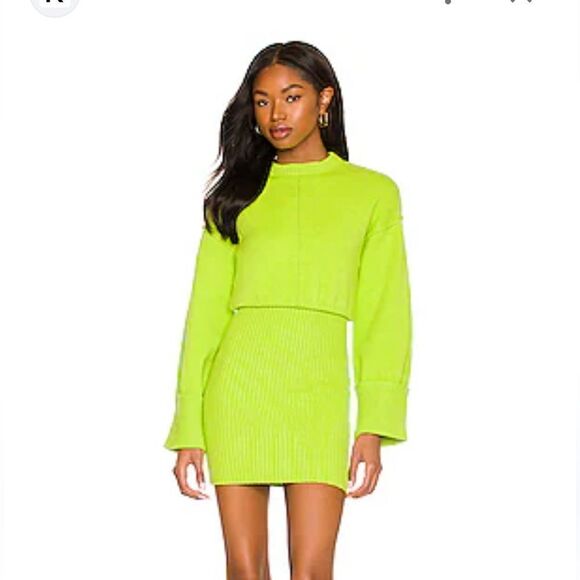 NBD Imani sweater mini dress electric green knit turtleneck neon Revolve small - Picture 1 of 9
